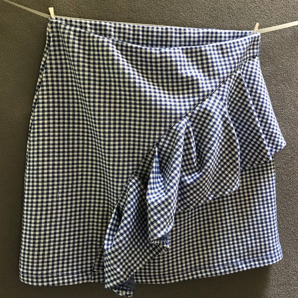 Topshop blue gingham skirt with ruffle